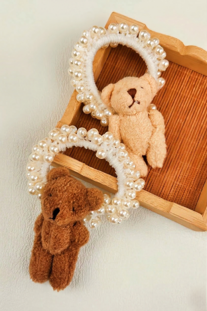 Cute Bear Pearl Scrunchie – Everyday Hair Charm 🐻 Leto Collection