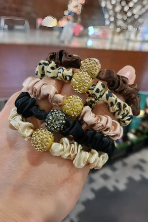 Rhinestone Satin Scrunchies – Multi Color Hair Tie Set