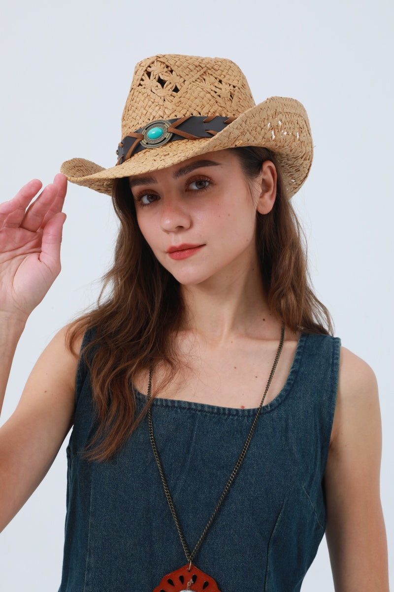 Boho Woven Raffia Cowboy Hat – Eco-Friendly Western Style 🌵🎩