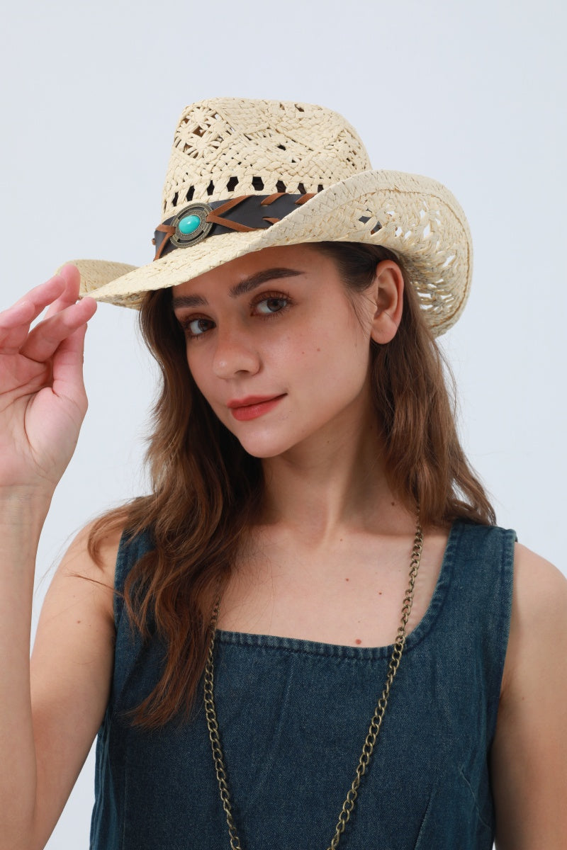 Boho Woven Raffia Cowboy Hat – Eco-Friendly Western Style 🌵🎩