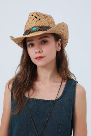 Boho Woven Raffia Cowboy Hat – Eco-Friendly Western Style 🌵🎩