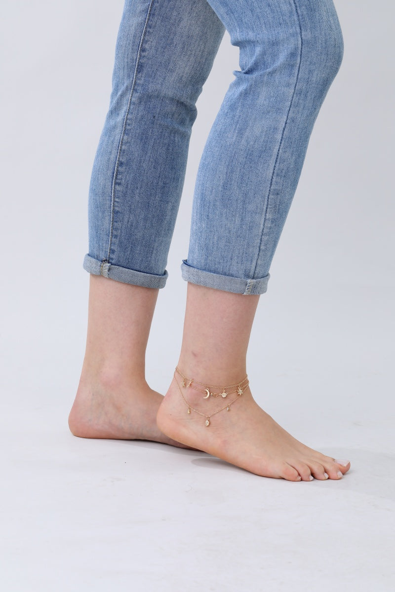 Celestial Star & Moon Anklet – Dreamy Layered Charm✨🌙