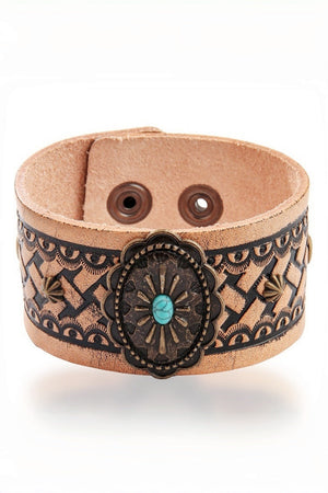 Desert Muse: Bohemian Vintage Turquoise Leather Cuff-Band Bracelet Leto Collection
