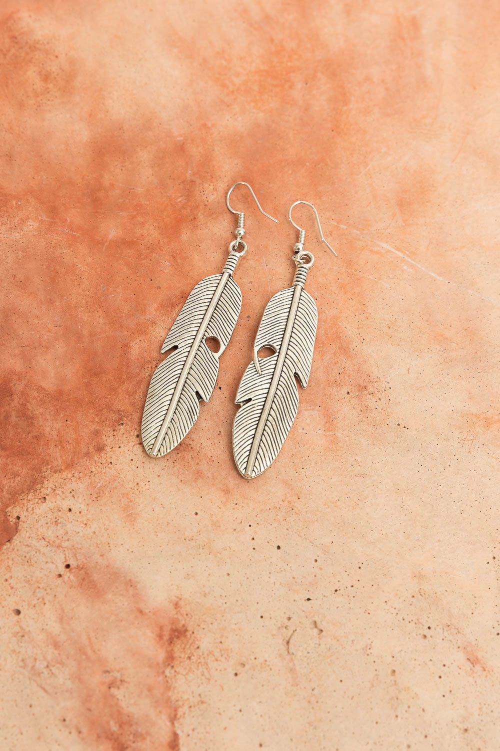 Antique Silver Feather Dangle Earrings