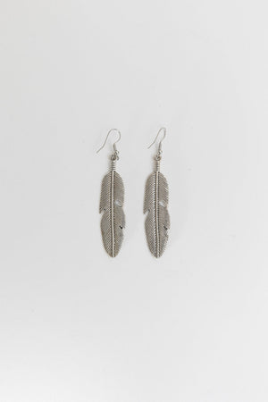 Antique Silver Feather Dangle Earrings