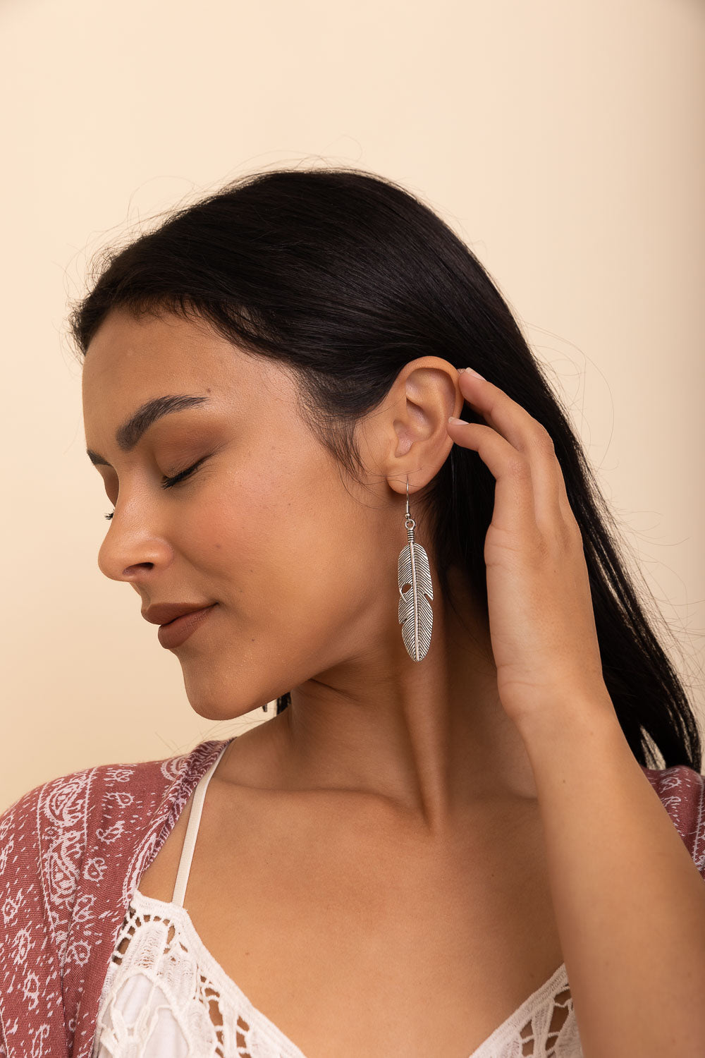 Antique Silver Feather Dangle Earrings