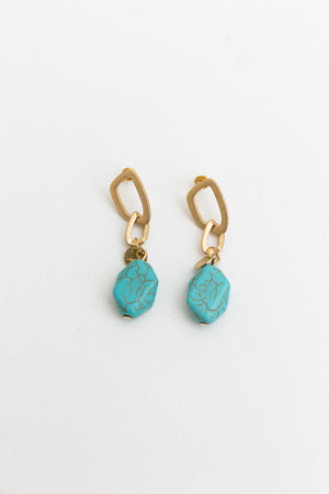 Turquoise Stone Drop Chain Earrings