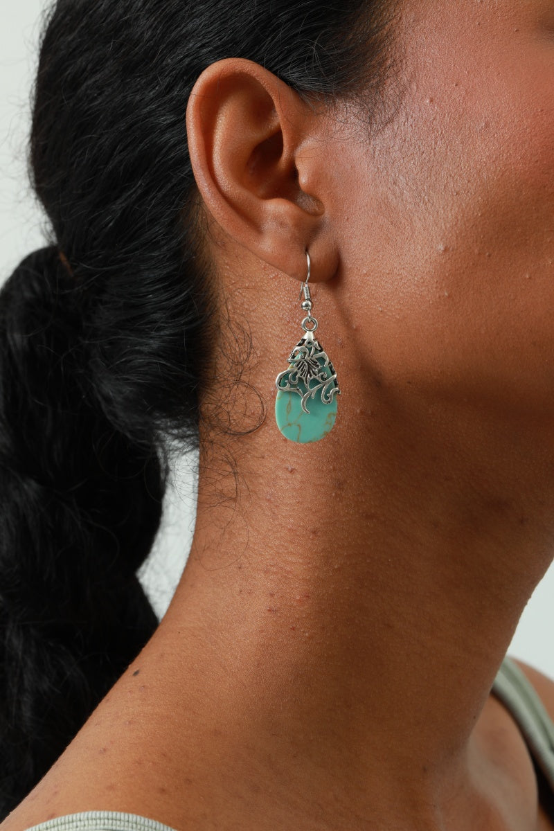 Ethnic Openwork Earrings – Carved Turquoise Inlay 🌿💎