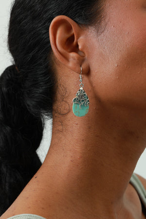 Ethnic Openwork Earrings – Carved Turquoise Inlay 🌿💎