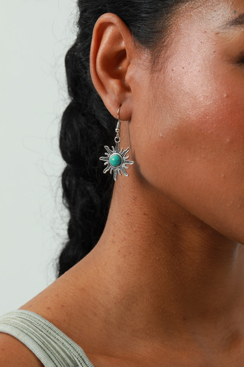 Mini Sun Earrings – Turquoise Inlay Accent 🌞💎