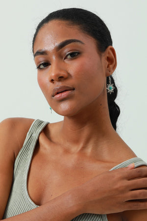 Mini Sun Earrings – Turquoise Inlay Accent 🌞💎