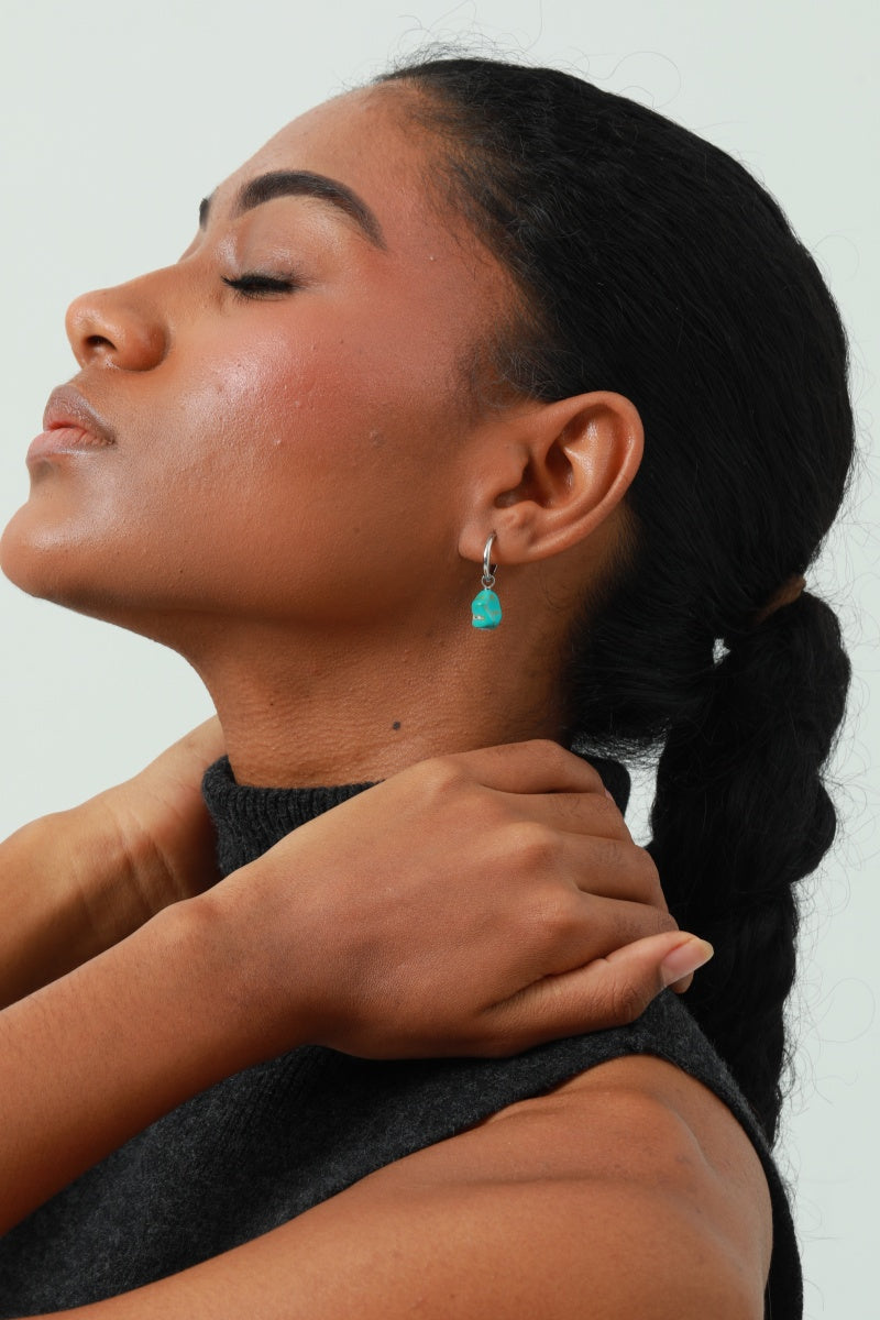 Natural Turquoise Earrings – Irregular Stone Design 💎🌿