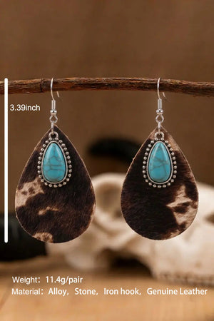Boho Teardrop Turquoise Leather Drop Earrings Leto Collection