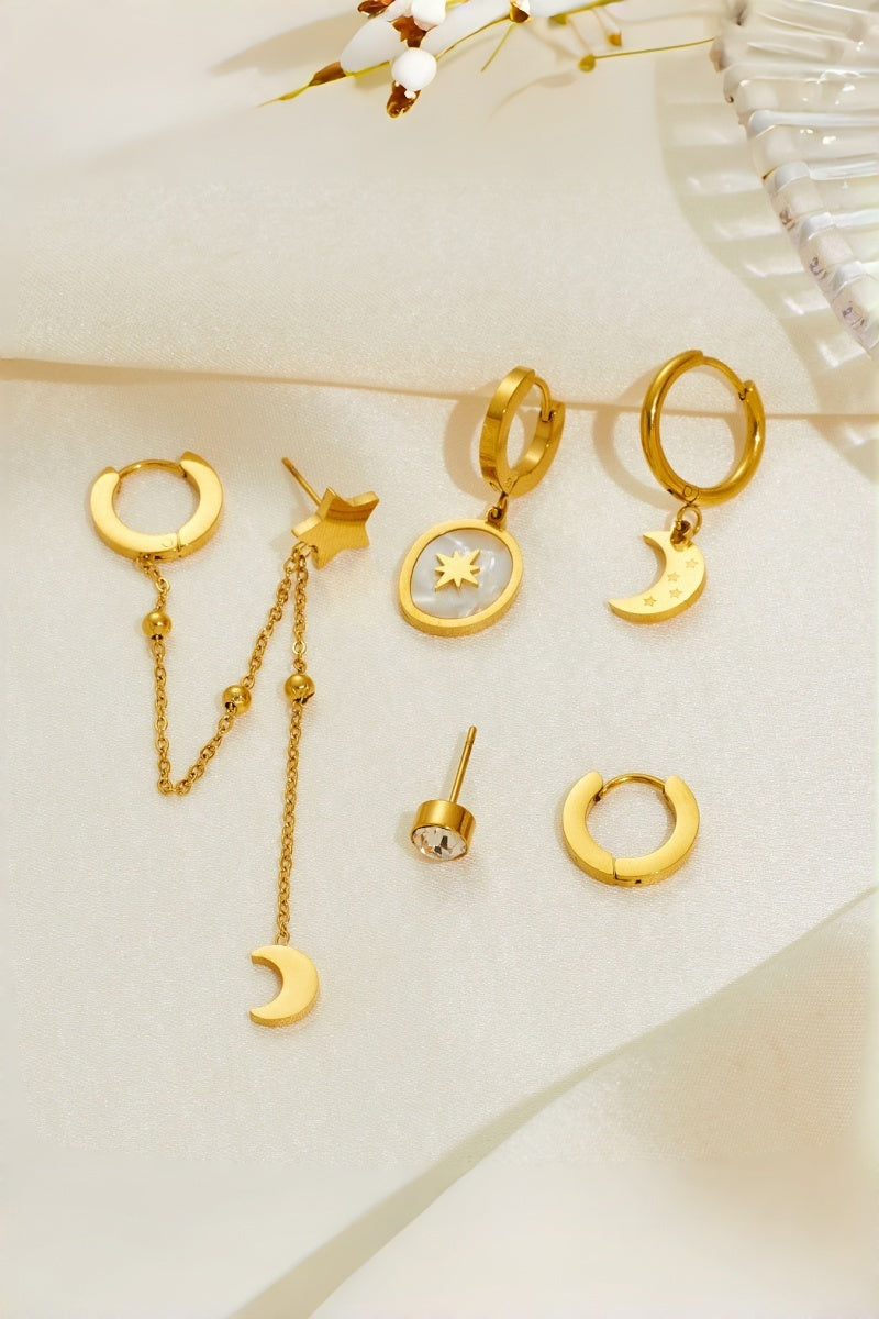 3 Pairs Gold Star Moon Stainless Steel Earrings Set Leto Collection