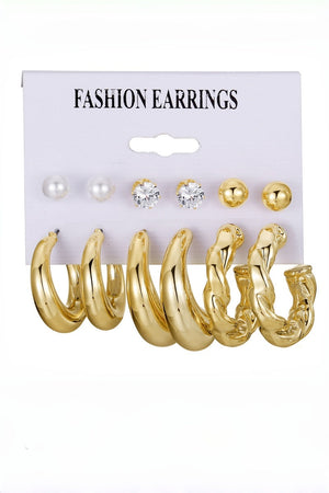 3 Pairs Gold Plated Pearl Zircon Hoop Earrings Assorted Set