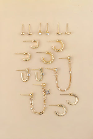 Star Moon Zircon Chain Earrings Set