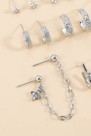 Star Moon Zircon Chain Earrings Set