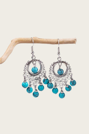 Women Boho Vintage Turquoise Beaded Tassel Drop Hook Earrings Leto Collection
