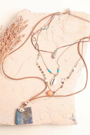 Four Layer Stone and Shell Bohemian Necklace