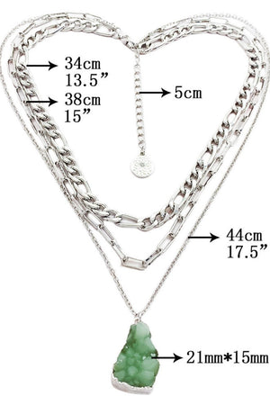 Women Layered Chunky Chain Necklace with Green Crystal Pendant Leto Collection