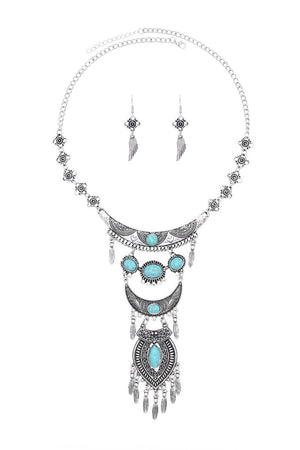 Boho Tribal Turquoise Pendant Necklace with Wing Earrings for Women Leto Collection