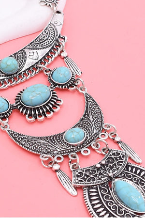 Boho Tribal Turquoise Pendant Necklace with Wing Earrings for Women Leto Collection