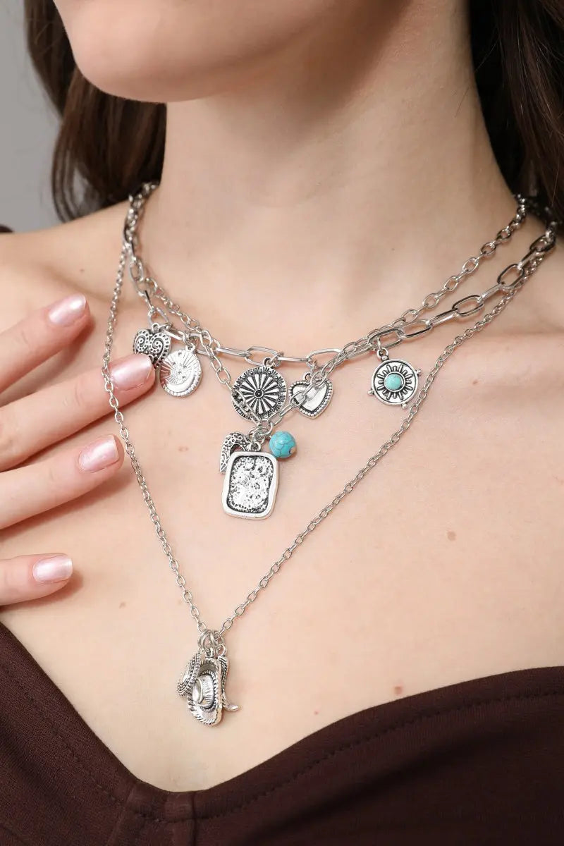 Bohemian Stackable Cowgirl Turquoise Charm Layer Necklace for Women Leto Collection