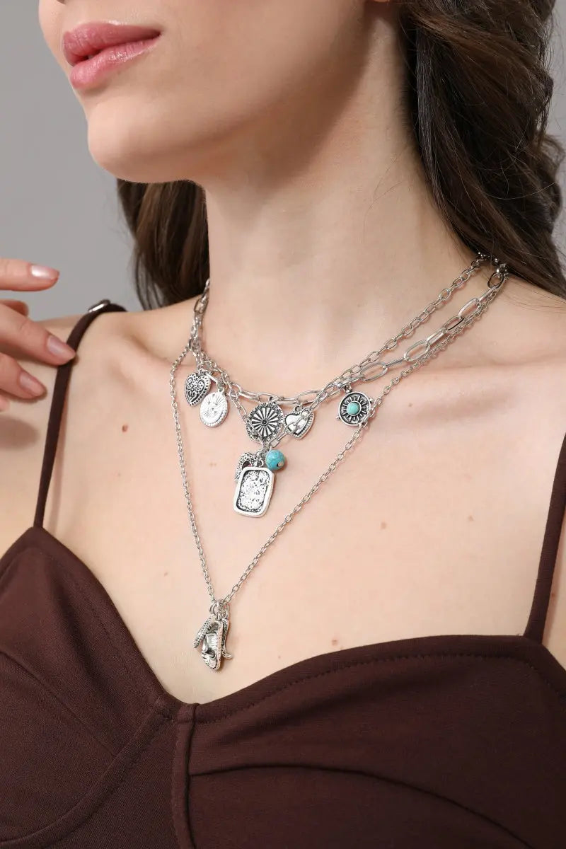 Bohemian Stackable Cowgirl Turquoise Charm Layer Necklace for Women Leto Collection