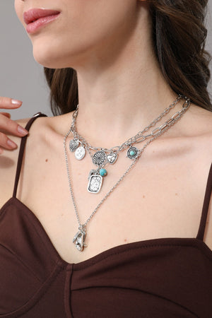 Bohemian Stackable Cowgirl Turquoise Charm Layer Necklace for Women Leto Collection