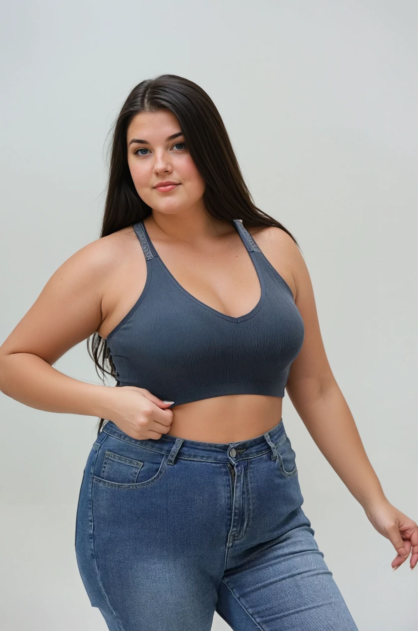 Plus Size Seamless Front Lace Racerback Bralette – Soft Stretch Fit