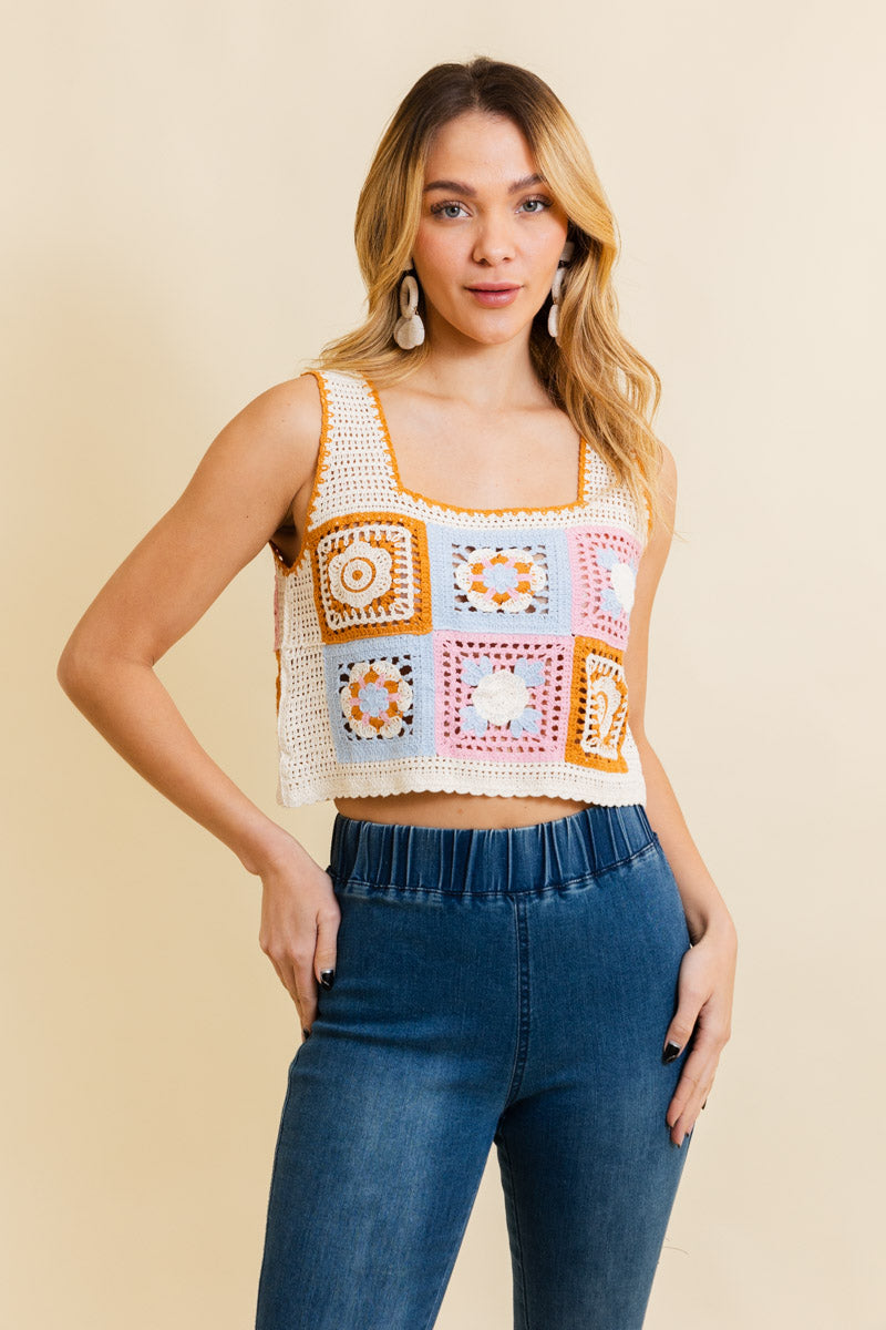 Vintage Bloom Crochet Crop Top