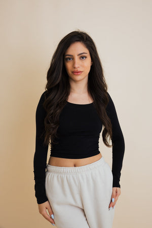 Fitted Crop Top with Long Sleeves