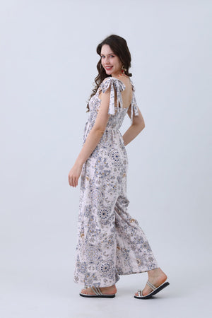 Women’s Floral Print Jumpsuit – Elasticized Bust & Dreamy Wide-Leg Cut