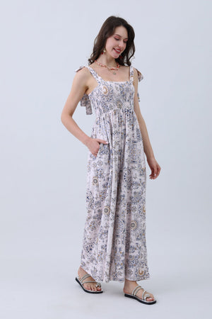 Women’s Floral Print Jumpsuit – Elasticized Bust & Dreamy Wide-Leg Cut