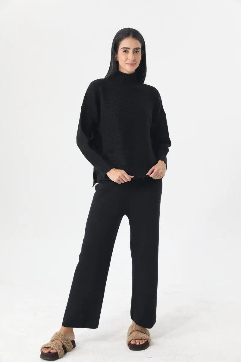 Women Turtleneck Knit Loungewear Set Sweater Wide Leg Pants 🧶☁️ Leto Collection