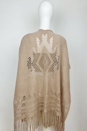 Women Hollow Knit Tassel Poncho Open Front Fringe Knitted Shawl Wrap 🧶 Leto Collection