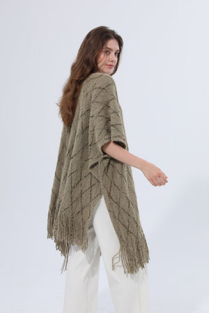 Knitted Tassel Open Front Poncho Shawl Wrap