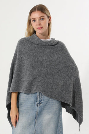 Women Cowl Neck Asymmetrical Knit Poncho Wrap Shawl Cape Leto Collection