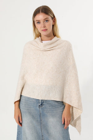 Women Cowl Neck Asymmetrical Knit Poncho Wrap Shawl Cape Leto Collection