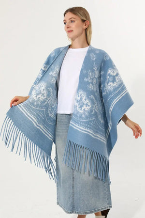 Women Paisley Floral Tassel Poncho Reversible Winter Shawl Wrap 🧣✨ Leto Collection