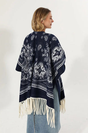 Women Paisley Floral Tassel Poncho Reversible Winter Shawl Wrap 🧣✨ Leto Collection