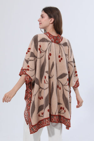 Women Vintage Jacquard Knit Poncho Shawl Cape Leto Collection
