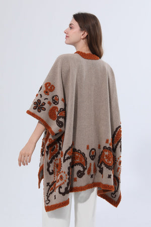 Women Tufted Paisley Knit Poncho Shawl Cape Leto Collection