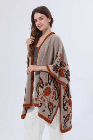 Women Tufted Paisley Knit Poncho Shawl Cape Leto Collection