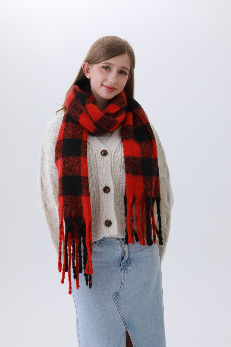Classic Striped & Checkered Scarf – Timeless Fringe Elegance🧣✨