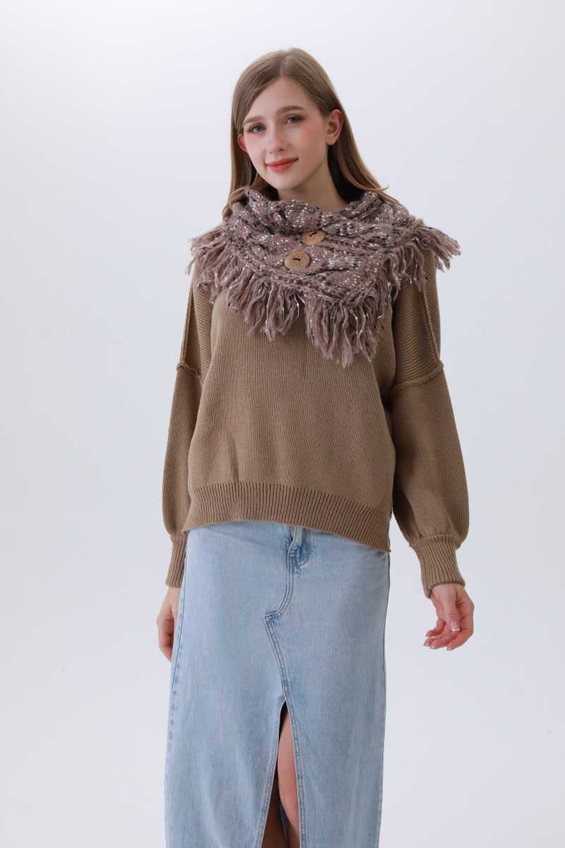 Organic Coconut Button Infinity Scarf – Textured Cocoon Wrap 🌿🧣