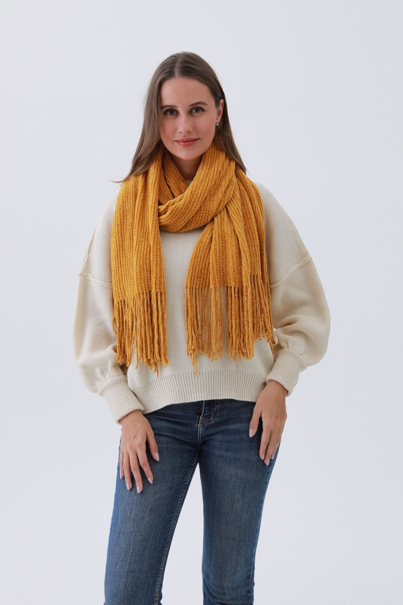 Luxe Chenille Knit Scarf – Plush Tassel Elegance☁️✨