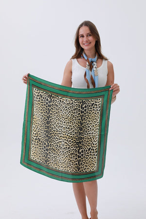 Emerald-Trim Leopard Scarf – Jungle Luxe in Silk💚