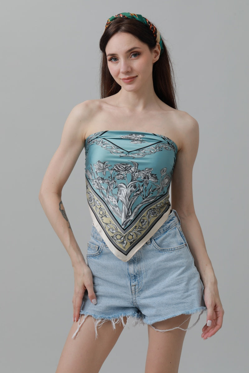 Floral Tulip Scarf – Silk-Style Square Neckkerchief 🌷✨