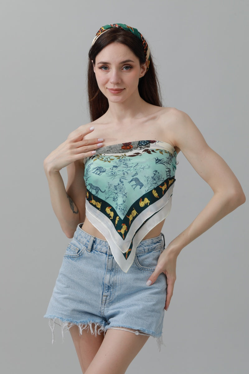 Rabbit Floral Bandana – Silk-Style Square Scarf 🐰🌸